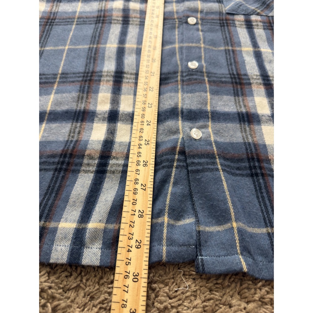 Carre Paris France Blue Plaid Flannel Button Down Shirt Mens XL Camp Collar - Picture 3 of 6